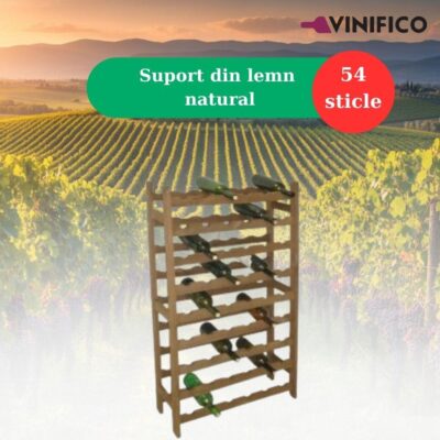 Suport din lemn natural pentru 54 sticle – Capacitate mare pentru colecționari
